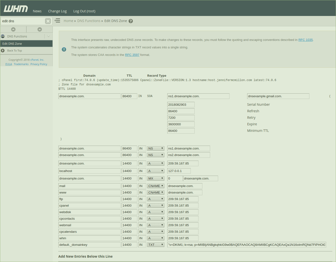 DNS Zone in WHM