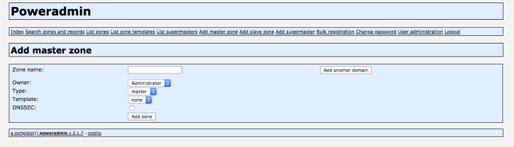 Adding a Master Zone in Poweradmin