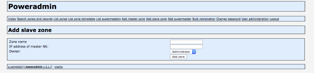 adding a secondary zone in poweradmin