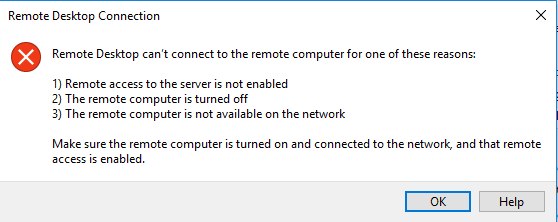 RDP Connection Error Pop Up