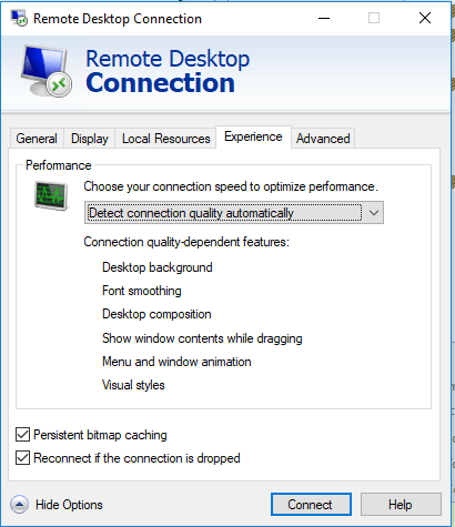 Remote Desktop Connection Settings