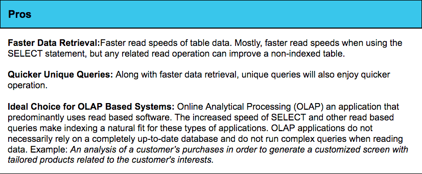 quick data transmissions and ideal for OLAP.