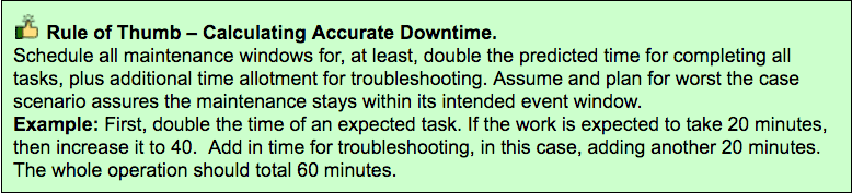 When calculating MySQL maintenance windows, double your estimated calculation plus 20 mins.