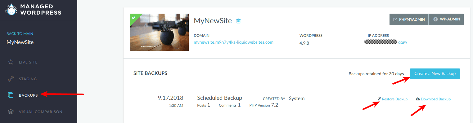 Backups are included in each Managed WordPress Product.