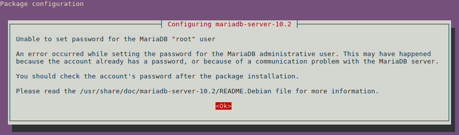 During upgrading MariaDB will state that a password already exists.