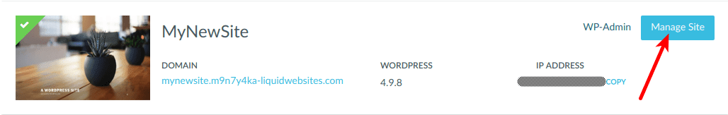 Retrieve SFTP credentials in the Manage Site section.