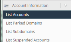 Find the primary domain in WHM by searching for "List Accounts".