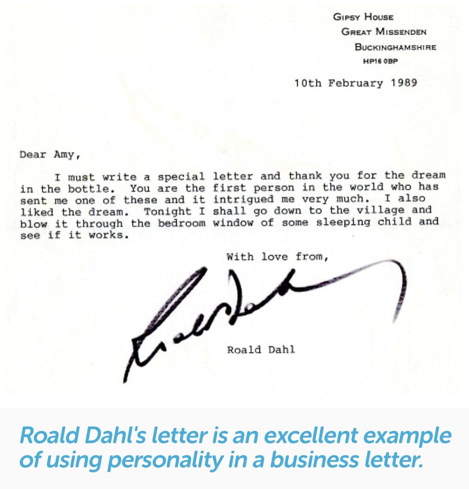 roald dahl personalized thank you letter