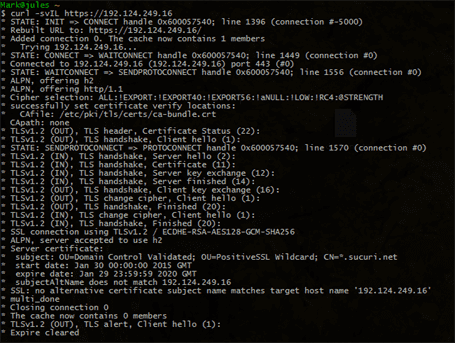 Using the curl tool shows an error: SSL: no alternative certificate subject name matches target hostname.