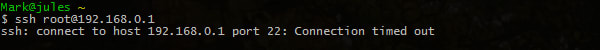 If you get a timeout, then your IP may be blocked in either a hardware or software firewall.