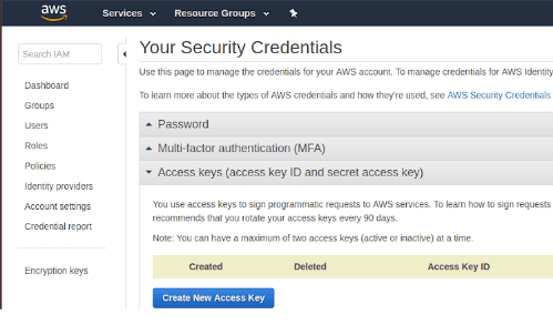 After creating your bucket, you will then need to locate the keys used for accessing the bucket via your server.