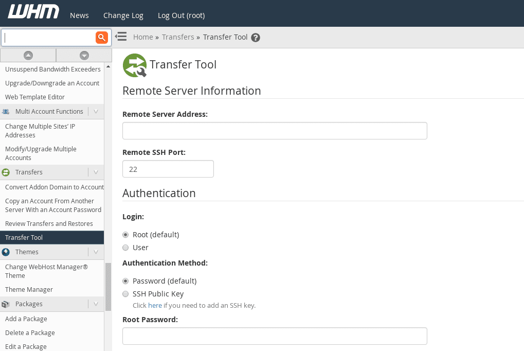 The "Transfer Tool" in WHM allows you to copy data from one server to another.