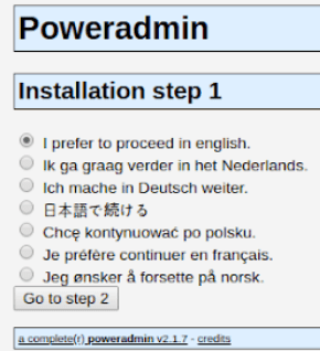 When setting up Poweradmin you'll first be asked to pick your language.