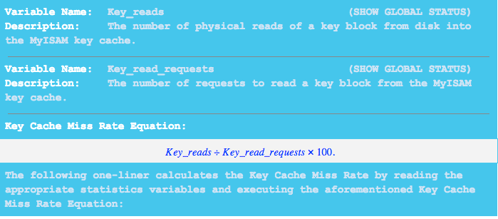 Use this formula to calculate key cache miss rate.