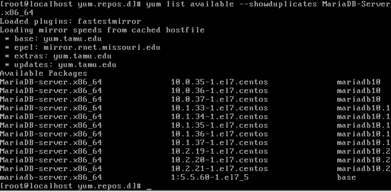 command line yum list mirrors