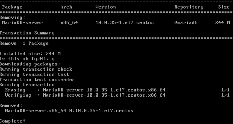 command line uninstall mariadb server