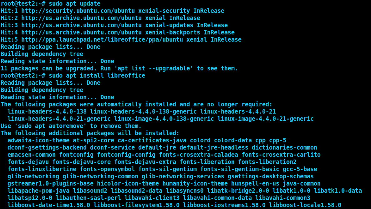 command line output showing the results of sudo apt update