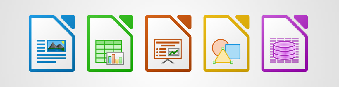 libreoffice logo showing the five programs they offer