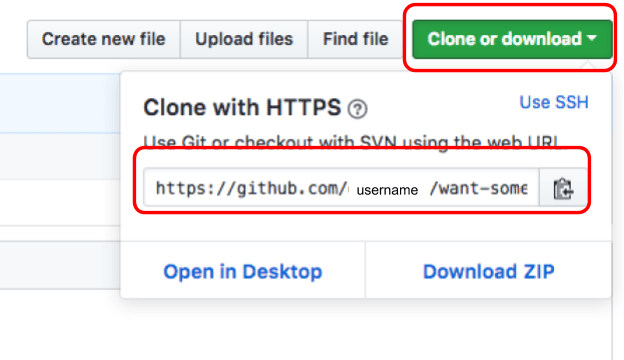 The Github url can be found by clicking the Clone or download button.