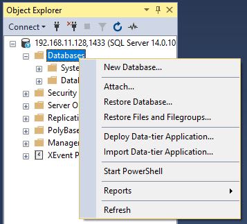 microsoft sql server management studio — new database selection