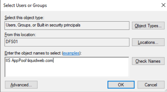 IIS AppPool\<applicationpoolname srcset=