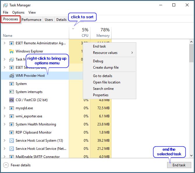 task manager processes view