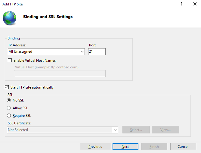 Bindings and SSL settings