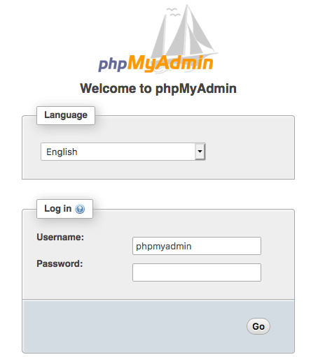 phpMyAdmin login screen