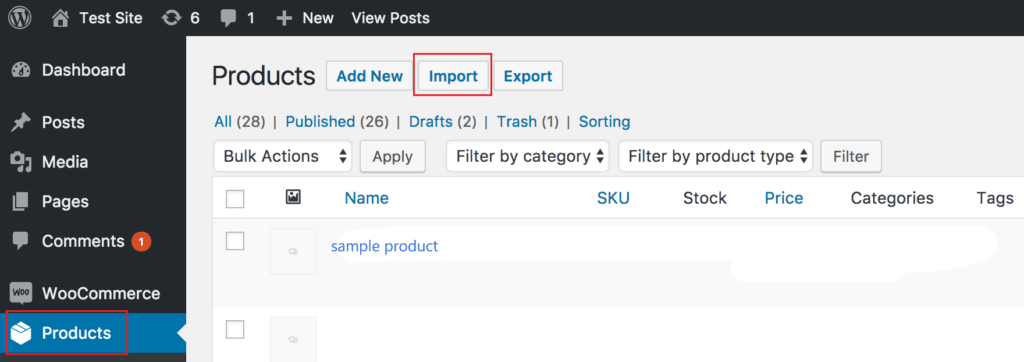 woocommerce import/export screenshot