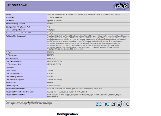 phpinfo page