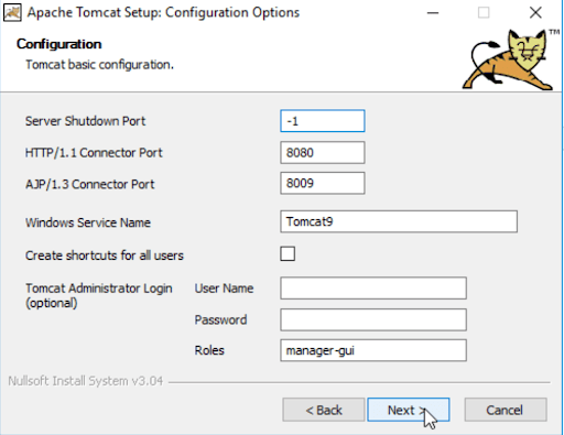 tomcat setup screen 4