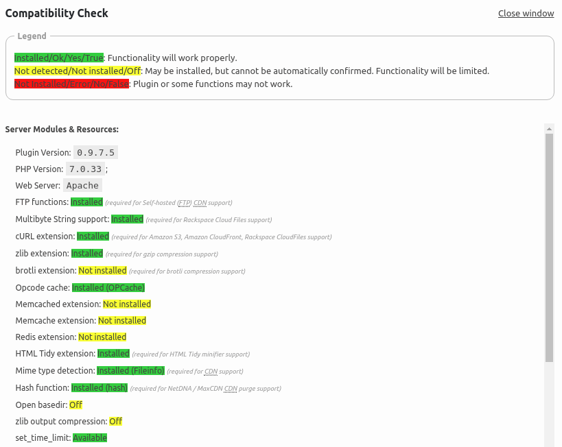 compatibility check w3tc