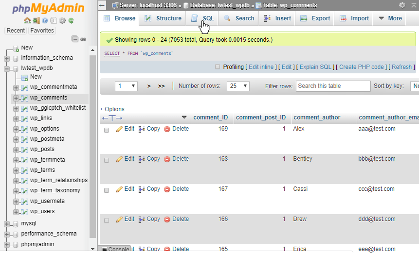 connect using sql tabs