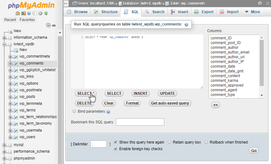 sql tabs run queries