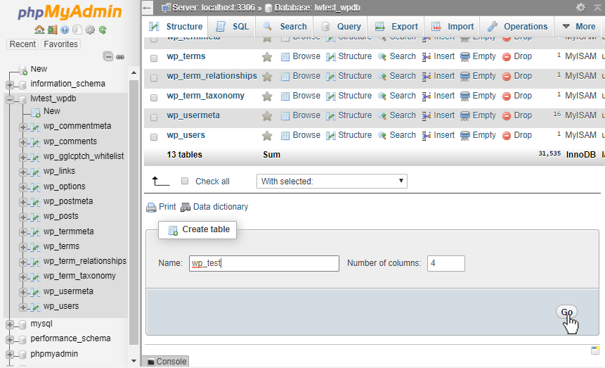 create table using for loop in php