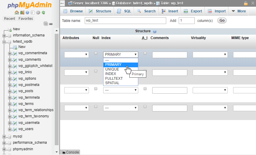 create database mysql with phpmyadmin