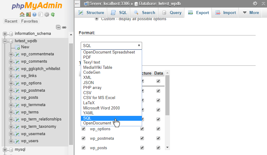 download exporting database from phpmyadmin