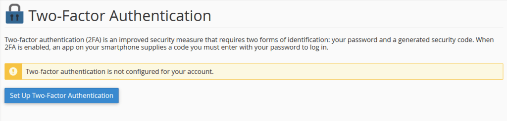 cPanel 2FA Settings 2