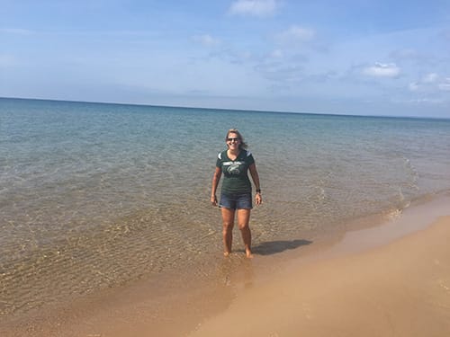 Nancy on a Michigan beach