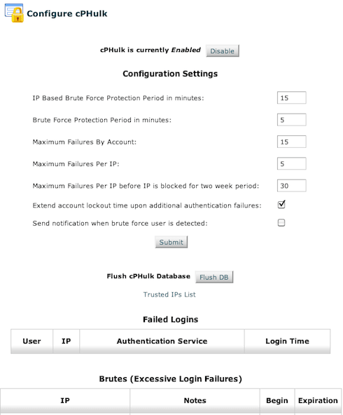 WHM cPHulk Configuration Screen