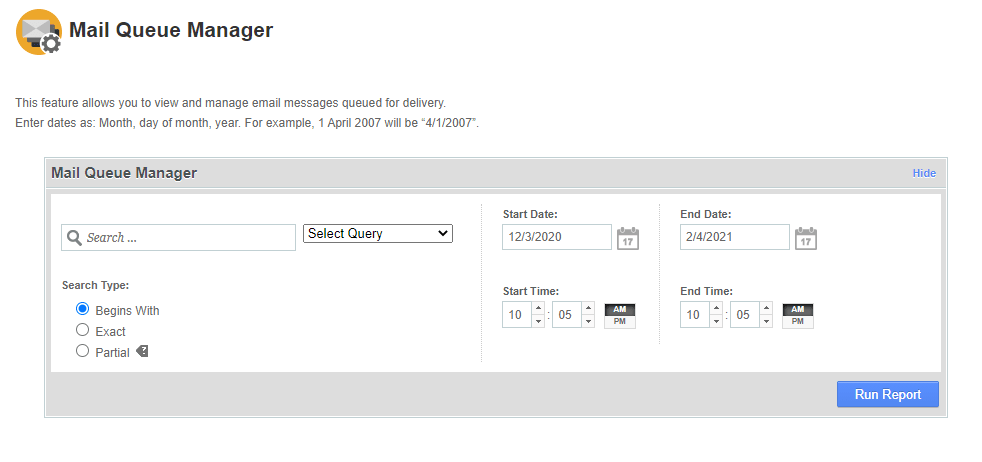 cPanel mail queue manager