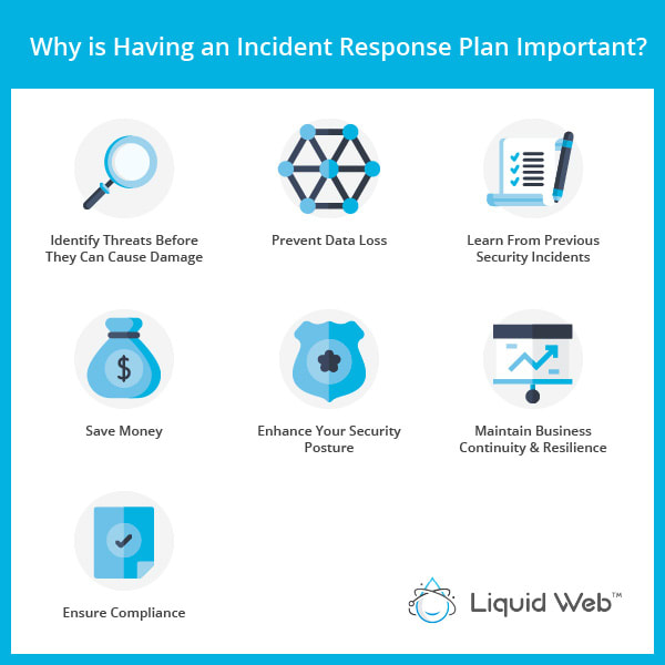 An Incident Response Plan is Important because you can identify threats before they cause damage, prevent data loss, learn from previous security incidents, save money, enhance your security posture, maintain business continuity and resilience, and ensure compliance.