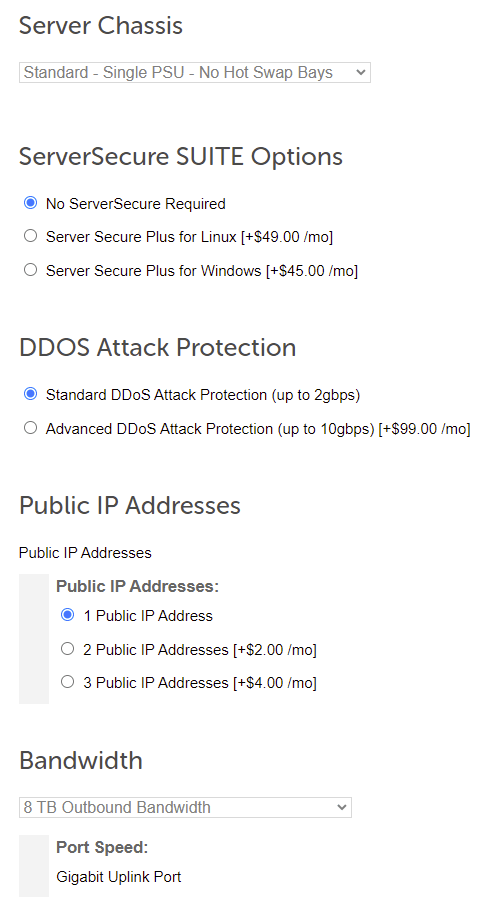 Step 4: Select other dedicated server options