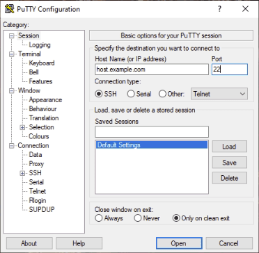 loading a putty session with public ssh