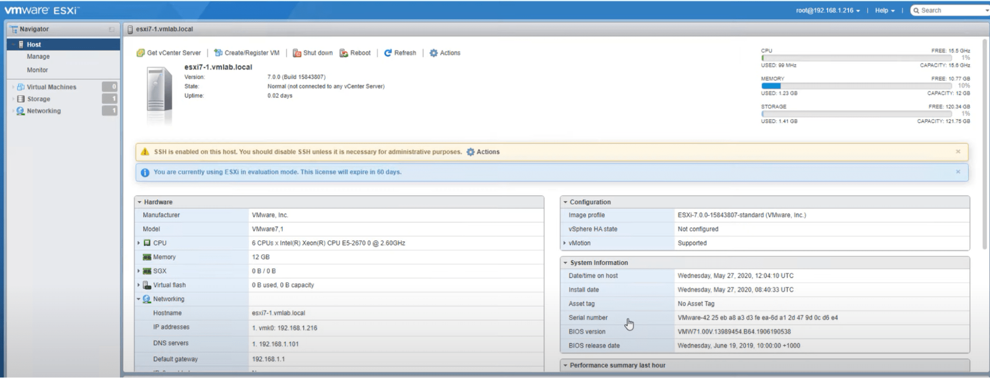 How to Manage VMware VLAN Configurations. Once logged in, the main page appears with the server specifications.