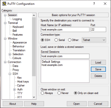 putty ssh options