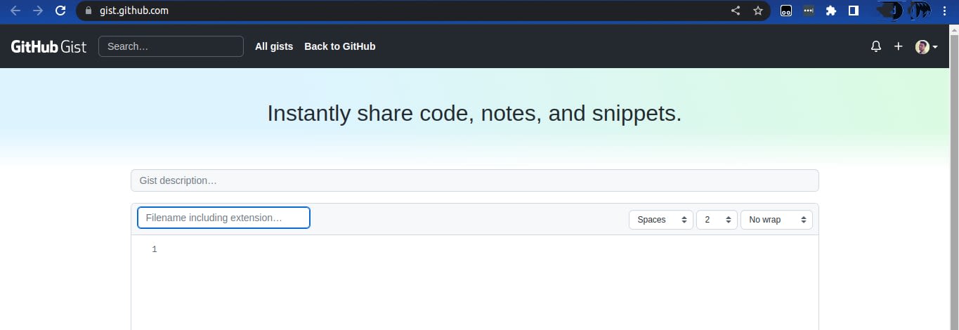 Step 1: What is a GitHub gist? If you are already on the GitHub gist website, you can easily create gists by clicking the Create Menu (plus icon).
