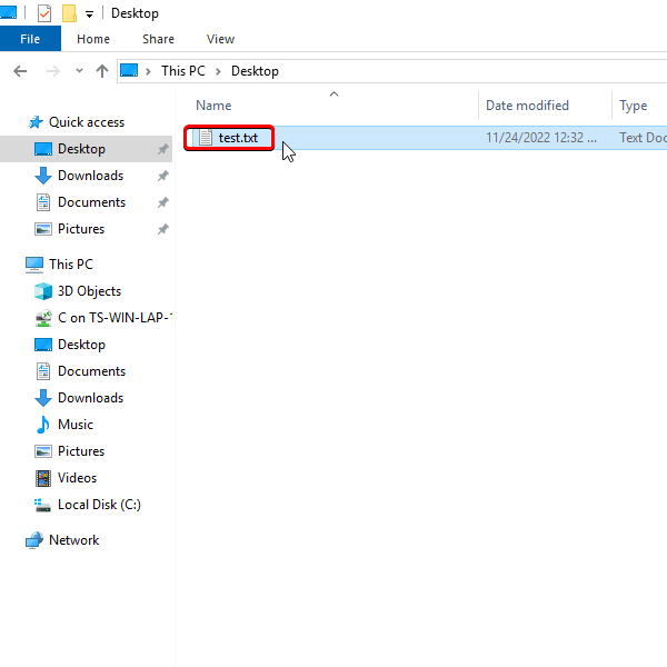 Remote Desktop file transfer — from File Explorer, make sure the file or directory you want to transfer is selected by left-clicking on it once.