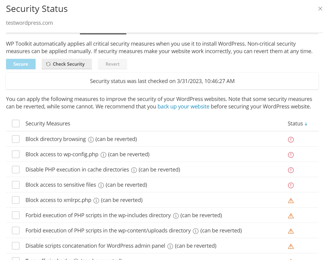 Do not change WordPress core files - this scanner detects issues