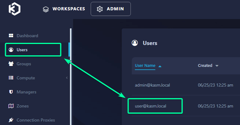 Once logged in, you will be presented with plenty of data points and functionality in the user interface. To get started, focus on creating a workspace environment for the default user, which you can see on the Users page.